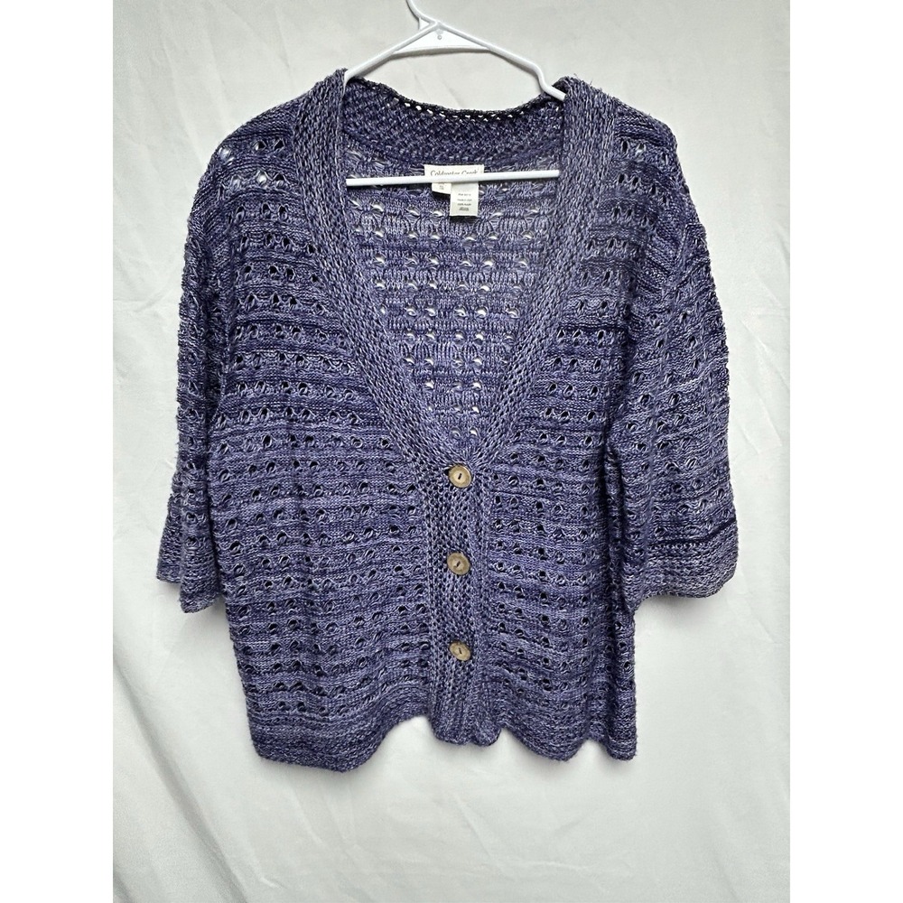 Coldwater Creek Open Stitch Crochet Cardigan Sweater Cottagecore USA Women's XL